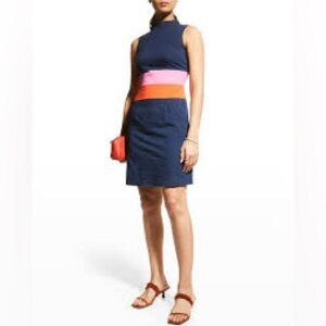 Frances Valentine Simplicity Colorblock Mock-Neck Dress Navy Stripes Size 18